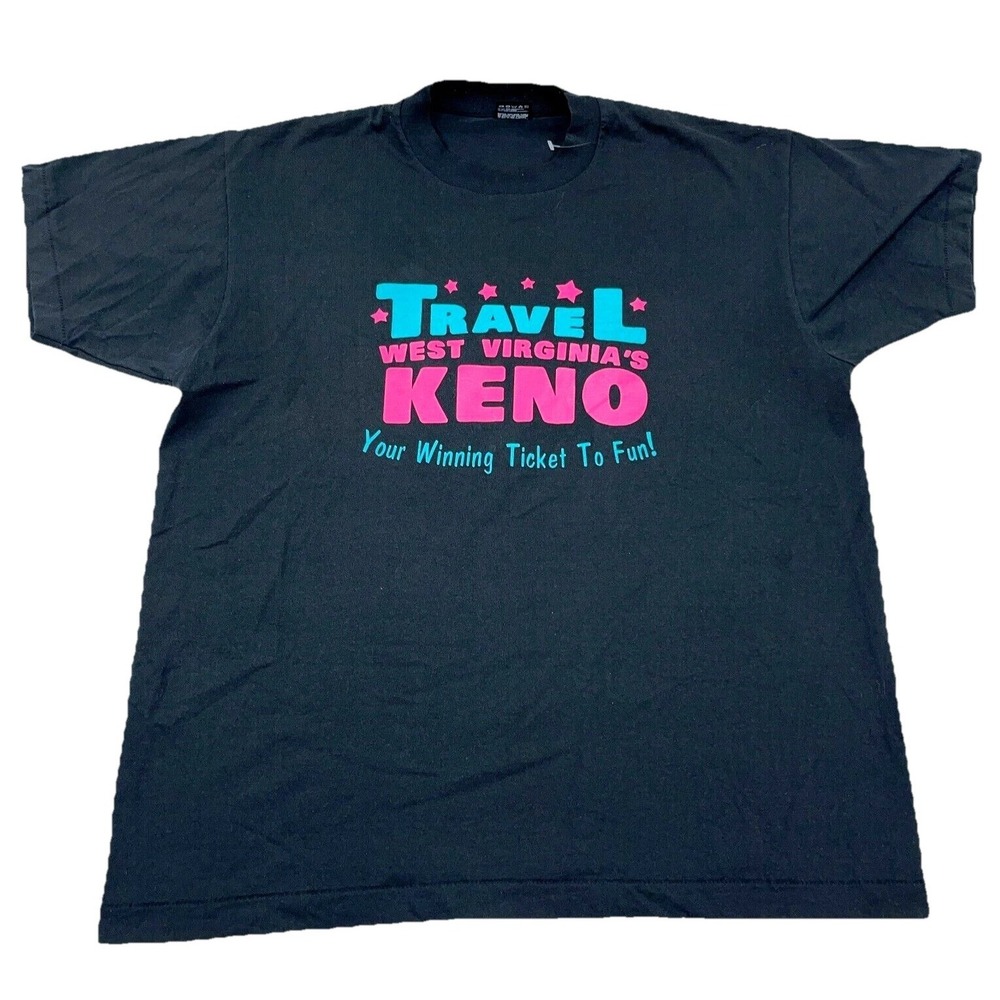 Vintage Lottery‎ Shirt Men XL Black Tee Single Stitch 90s Keno West Virginia USA
